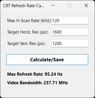 CRT Refresh Rate Calculator screenshot
